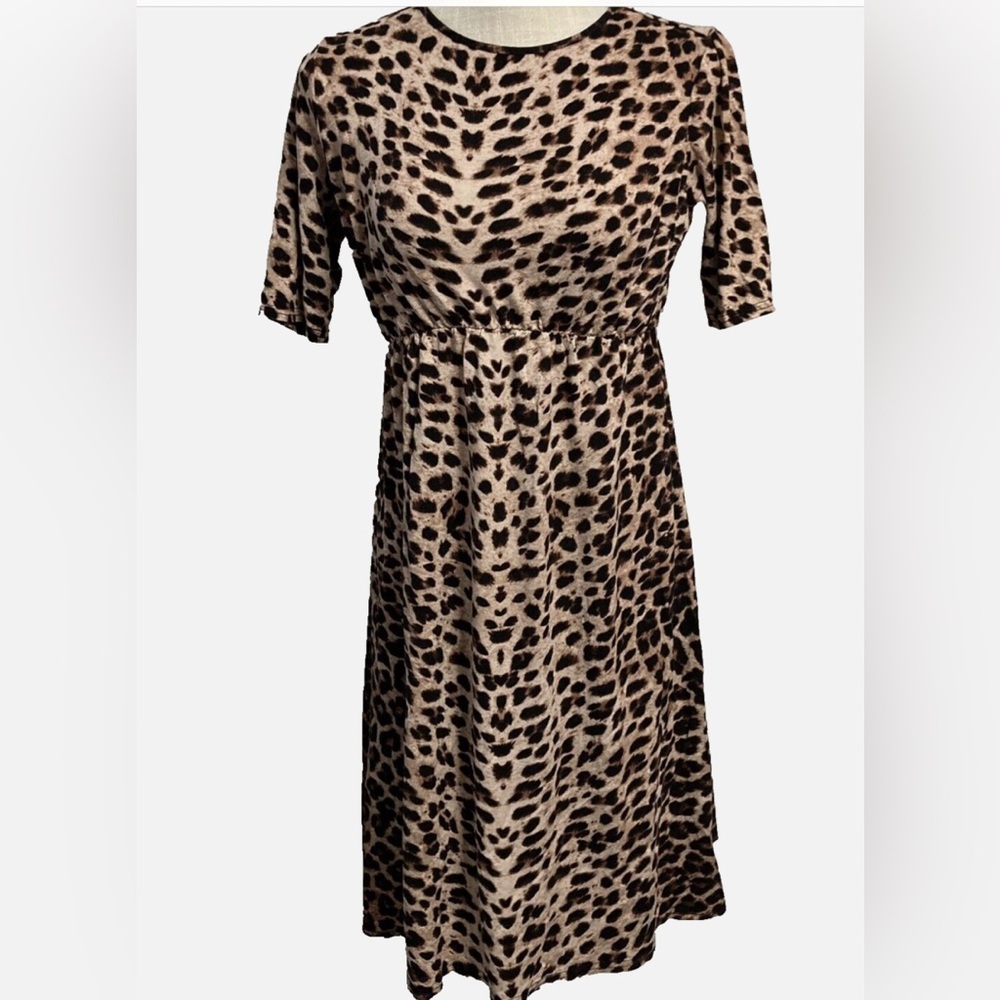 ***ASOS Fit & Flare  Animal Print Midi Dress in Brown and Black